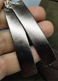 Dark Bronze Metallic Finished Long Rectangular Real Leather Earrings