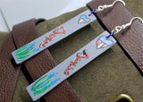 Texas Themed Hand Painted on Gray Real Leather Strip Earrings