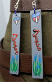 Texas Themed Hand Painted on Gray Real Leather Strip Earrings