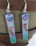 Texas Themed Hand Painted on Gray Real Leather Strip Earrings