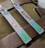 Texas Themed Hand Painted on Gray Real Leather Strip Earrings
