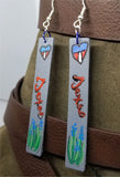 Texas Themed Hand Painted on Gray Real Leather Strip Earrings