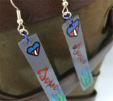 Texas Themed Hand Painted on Gray Real Leather Strip Earrings