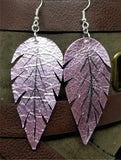 Metallic Pink Feathered Real Leather Earrings