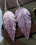 Metallic Pink Feathered Real Leather Earrings