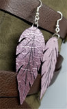 Metallic Pink Feathered Real Leather Earrings