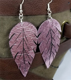 Metallic Pink Feathered Real Leather Earrings