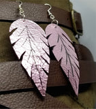 Metallic Pink Feathered Real Leather Earrings