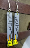 You Are My Sunshine Hand Painted on Gray Real Leather Strip Earrings