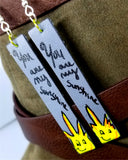 You Are My Sunshine Hand Painted on Gray Real Leather Strip Earrings