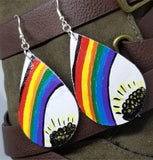 White Teardrop Earrings with Hand Painted Pot of Gold at the End of the Rainbow OOAK