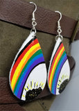 White Teardrop Earrings with Hand Painted Pot of Gold at the End of the Rainbow OOAK