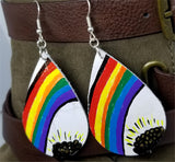 White Teardrop Earrings with Hand Painted Pot of Gold at the End of the Rainbow OOAK
