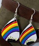 White Teardrop Earrings with Hand Painted Pot of Gold at the End of the Rainbow OOAK