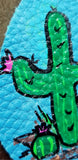 Hand Painted Southwestern Scene on Blue Real Leather Teardrop Earrings