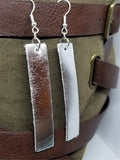 Silver Metallic Finished Long Rectangular Real Leather Earrings