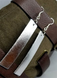 Silver Metallic Finished Long Rectangular Real Leather Earrings