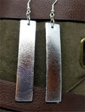 Silver Metallic Finished Long Rectangular Real Leather Earrings