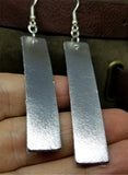 Silver Metallic Finished Long Rectangular Real Leather Earrings