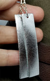 Silver Metallic Finished Long Rectangular Real Leather Earrings