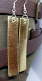 Gold Metallic Finished Long Rectangular Real Leather Earrings