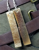 Gold Metallic Finished Long Rectangular Real Leather Earrings