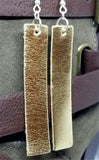 Gold Metallic Finished Long Rectangular Real Leather Earrings