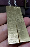 Gold Metallic Finished Long Rectangular Real Leather Earrings