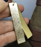 Gold Metallic Finished Long Rectangular Real Leather Earrings