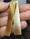 Gold Metallic Finished Long Rectangular Real Leather Earrings