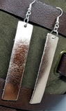 Rose Gold Metallic Finished Long Rectangular Real Leather Earrings