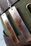 Rose Gold Metallic Finished Long Rectangular Real Leather Earrings