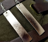 Rose Gold Metallic Finished Long Rectangular Real Leather Earrings