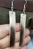 Rose Gold Metallic Finished Long Rectangular Real Leather Earrings