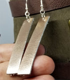 Rose Gold Metallic Finished Long Rectangular Real Leather Earrings