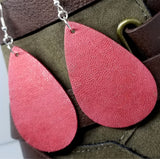 Worn Red Tear Drop Shaped FAUX Leather Earrings
