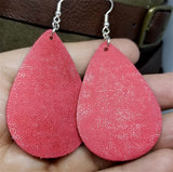 Worn Red Tear Drop Shaped FAUX Leather Earrings