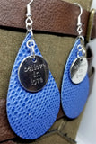 Blue Scale Real Leather Earrings with Believe In Love Charms