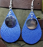 Blue Scale Real Leather Earrings with Believe In Love Charms