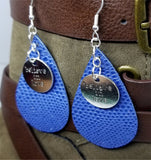 Blue Scale Real Leather Earrings with Believe In Love Charms