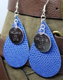 Blue Scale Real Leather Earrings with Believe In Love Charms