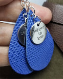 Blue Scale Real Leather Earrings with Believe In Love Charms