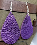Metallic Purple Tear Drop Shaped Real Leather Earrings