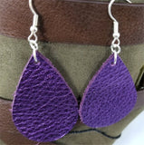 Metallic Purple Tear Drop Shaped Real Leather Earrings