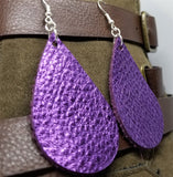 Metallic Purple Tear Drop Shaped Real Leather Earrings