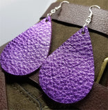 Metallic Purple Tear Drop Shaped Real Leather Earrings