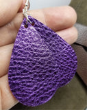 Metallic Purple Tear Drop Shaped Real Leather Earrings