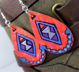 Hand Painted Southwestern or Aztec Design on Real Leather Teardrop Earrings