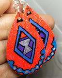 Hand Painted Southwestern or Aztec Design on Real Leather Teardrop Earrings