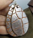 Large Silver and Brown Crocodile Skin Patterned Teardrop Shaped Thick Real Leather Earrings